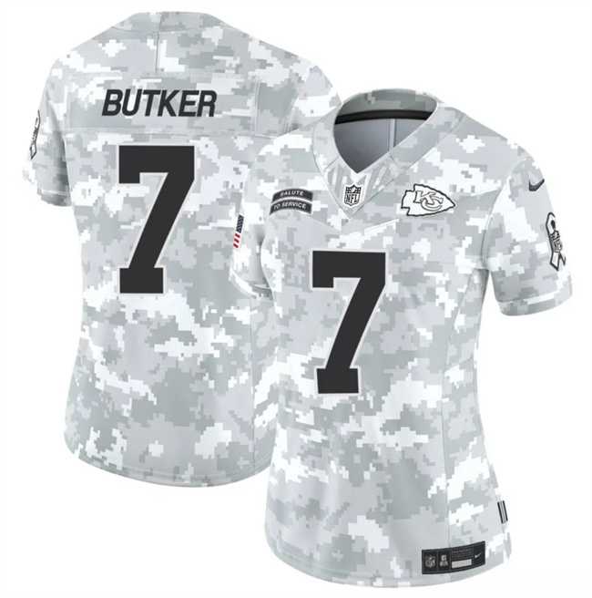 Womens Kansas City Chiefs #7 Harrison Butker 2024 F.U.S.E Arctic Camo Salute To Service Limited Stitched Jersey Dzhi